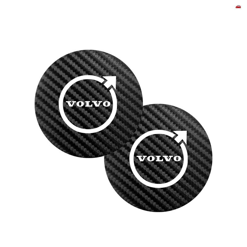 2Pcs Car Carbon Leather Water Cup Pad Anti-noise Coaster Mat For Volvo XC90 V90 V60 XC60 V40 S80 S60 S90 C40 XC40 V70 XC70 C30