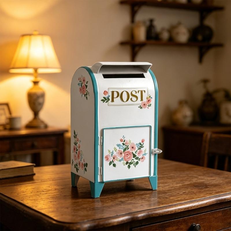 Mailbox Gift Table Box with Metal Body, Front Opening Door and Top Slot for Wedding Envelopes, Graduation Table Use, Entry Console Display
