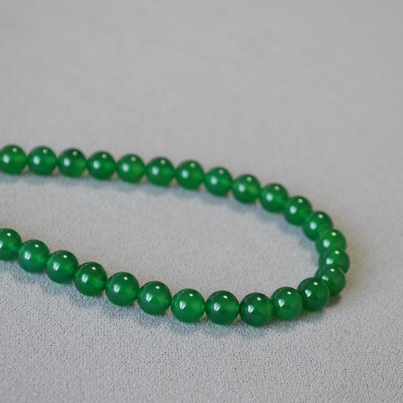 New Chinese ethnic style ice transparent green agate chalcedony real stone beads simple temperament personalized short necklace collarbone chain