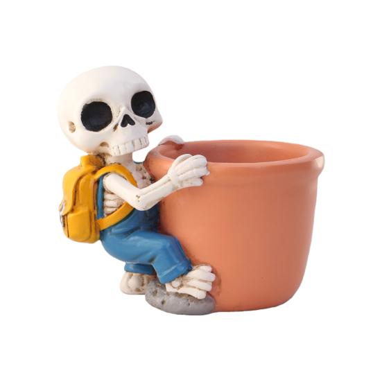 

Милый цветочный горшок-скелет Декоративный смоляной цветочный горшок Маленький горшок для растений-скелета для суккулентов Хэллоуин Настольное украшение A