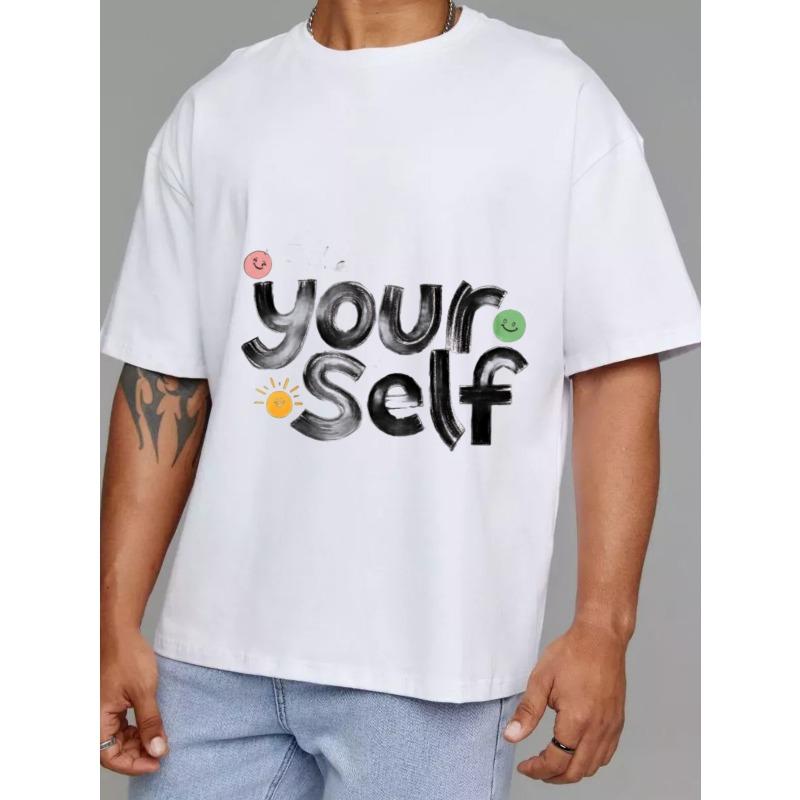 T-Shirt mit Rundhalsausschnitt Weiß Selbst mit Smiley-Gesichtern und Sonnendruck Freizeitkleidung für den täglichen Gebrauch