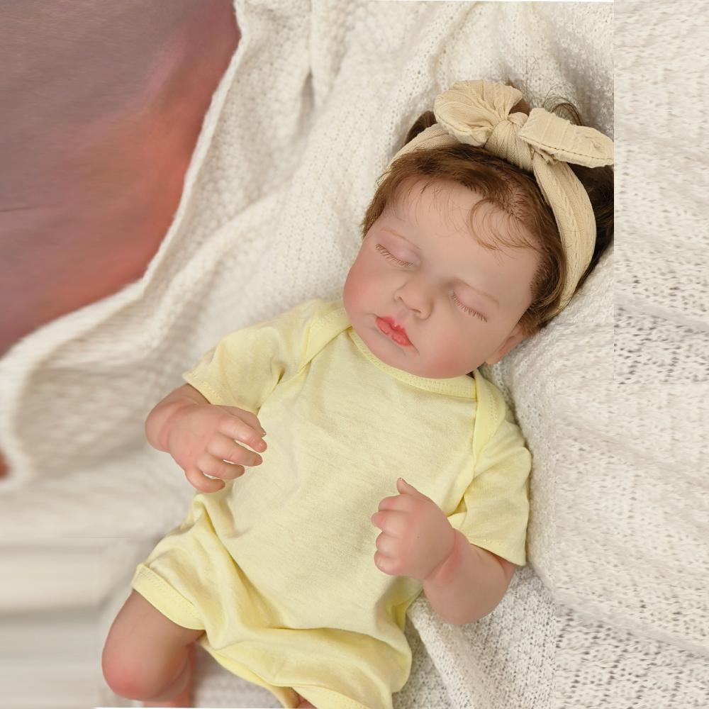 Reborn Bebe Puppe SpielzeugLoulou Neugeborenenpuppen Schlafendes Baby Handgefertigt Bemalt Lebensechte 3D Haut mit Sichtbaren Adern Puppenspielzeug