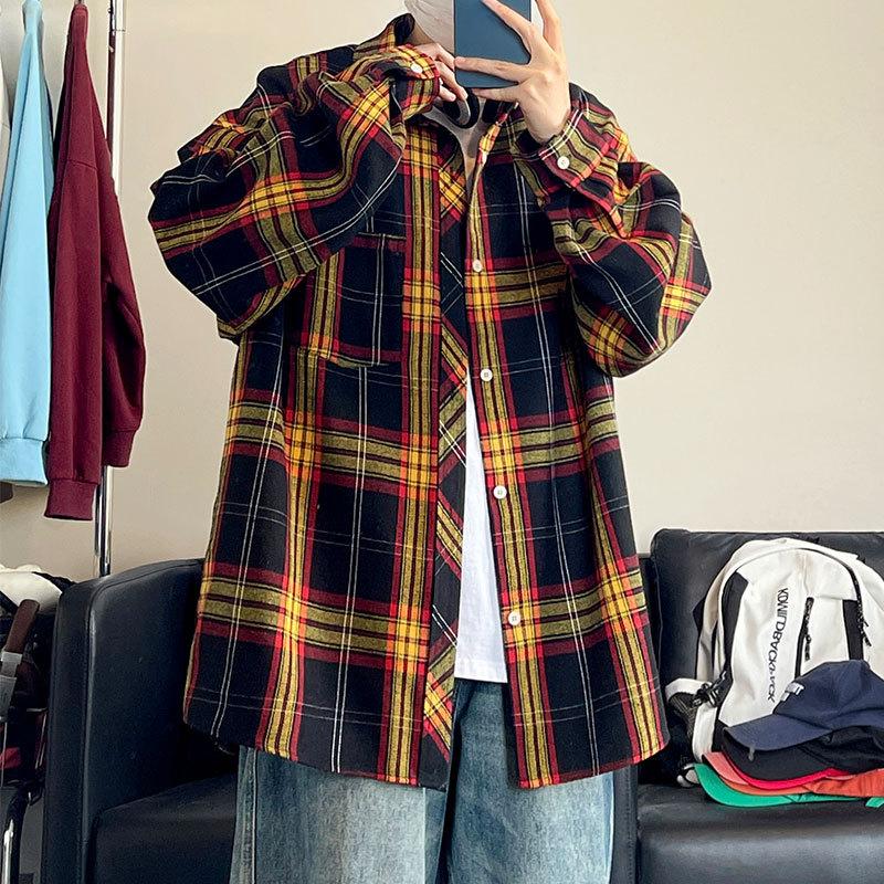 

Свободная рубашка с длинным рукавом в клетку в стиле ретро для мужчин и женщин, нейтральная рубашка-куртка, рубашка для волос с приспущенным плечом 5XL