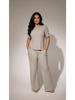 Women 2 Piece Casual Set Short Sleeve Long Pants Textured Waffle Set For Women