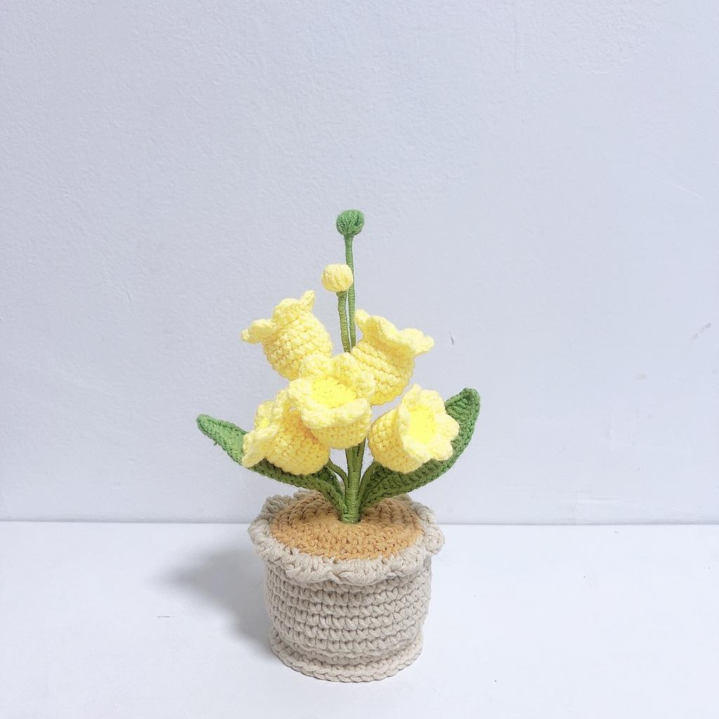 Bell Orchid Crochet Flowers Pot Creative Knitting Flower Potted Cute Crochet Plant Table Home Decor Artificial Flower