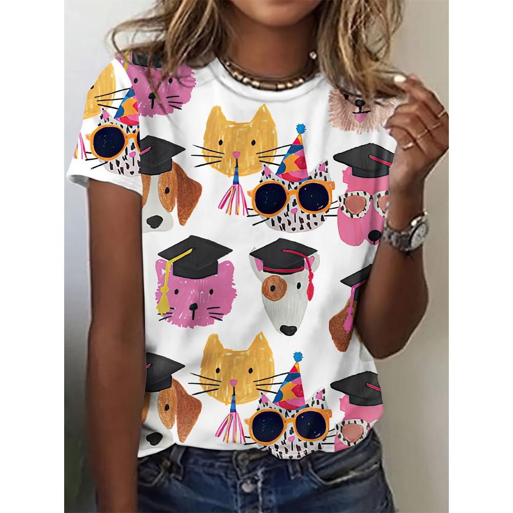 Women's T-shirt Cute Animal Cartoon Dog 3D Printed Cartoon Dog Casual Fashion Short Sleeve Animal Retro O-neck T-shirt