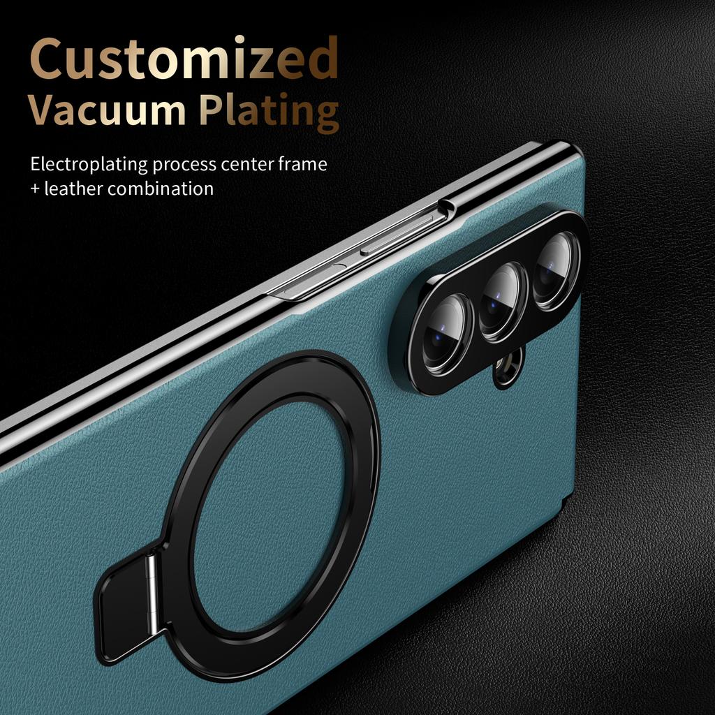 Hidden Stand Magnetic Leather Case For Samsung Galaxy Z Fold 7 6 5 4 Bracket Cover With Clear Glass Screen Protector