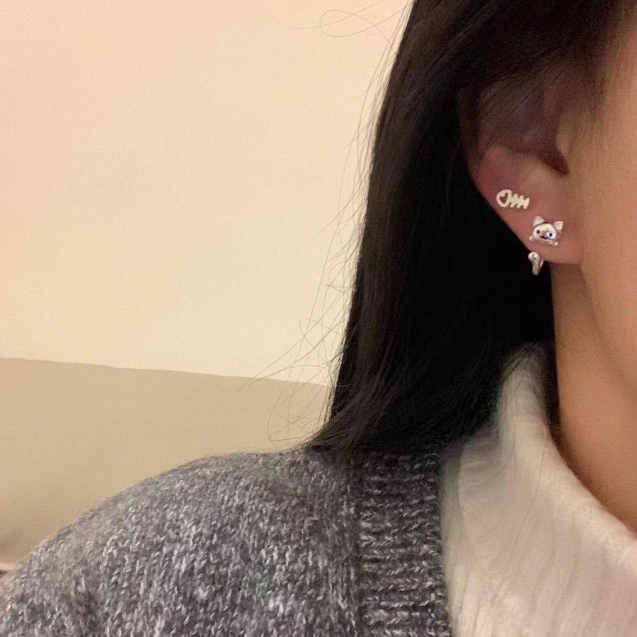 Bow a two-wear stud earrings cold wind simple earrings temperament earrings