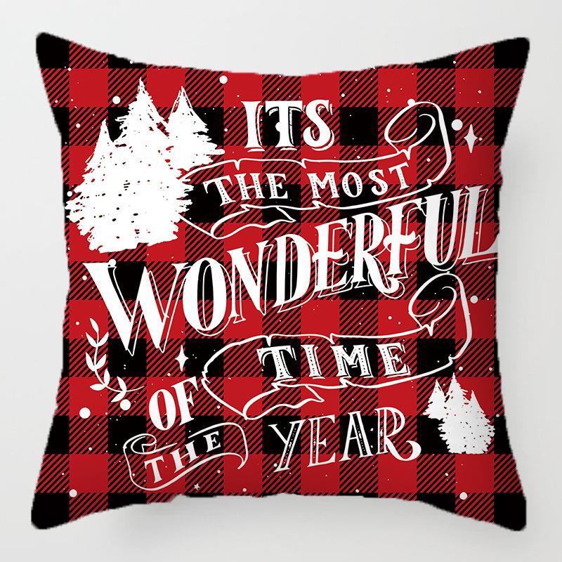 Christmas red and black plaid pillow cover printed cushion cover living room sofa decoration festive letters elk snowflake model