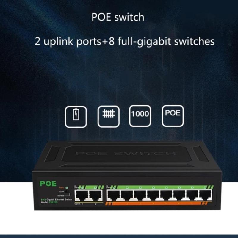 10 Port PoE+ Gigabit Switcher 10/100/1000Mbps Adaptive for Powering Cameras Wireless VoIP Phones Installation