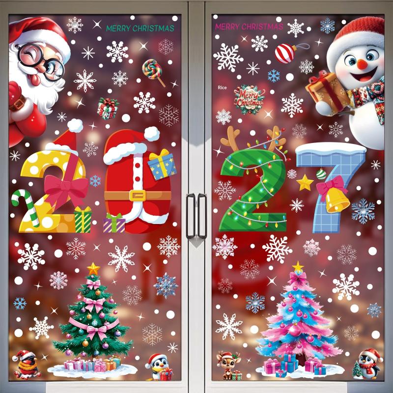 2027 Christmas Window Decor Stickers 4/5 Sheets Self-Adhesive Xmas Decals for Home Office Store Holiday Decorations