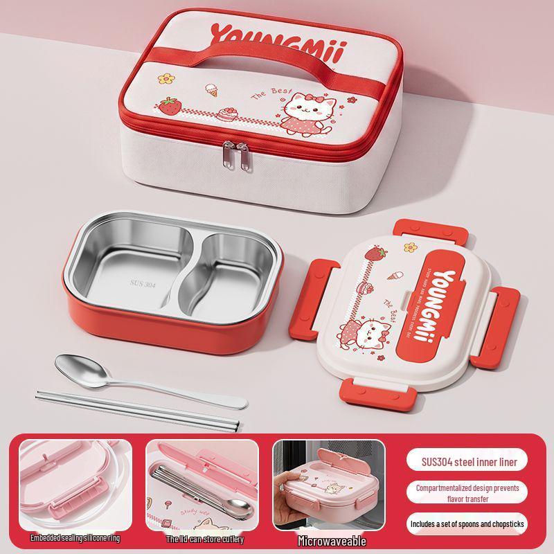 304 Stainless Steel Insulated Bento Box - Student Lunchbox with Food Compartments