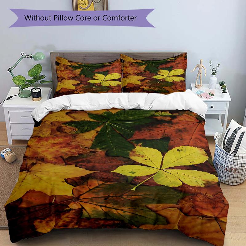 3pcs Autumn's Palette Printed Quilt Set, Includes 1 Quilt Cover and 2 Pillowcases