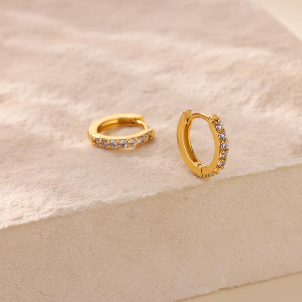 Cubic Zirconic Hoop Huggie Earrings For Women Ladies Gold Color Stainless Steel Circle Earring Jewelry Wedding Best Friend Gifts