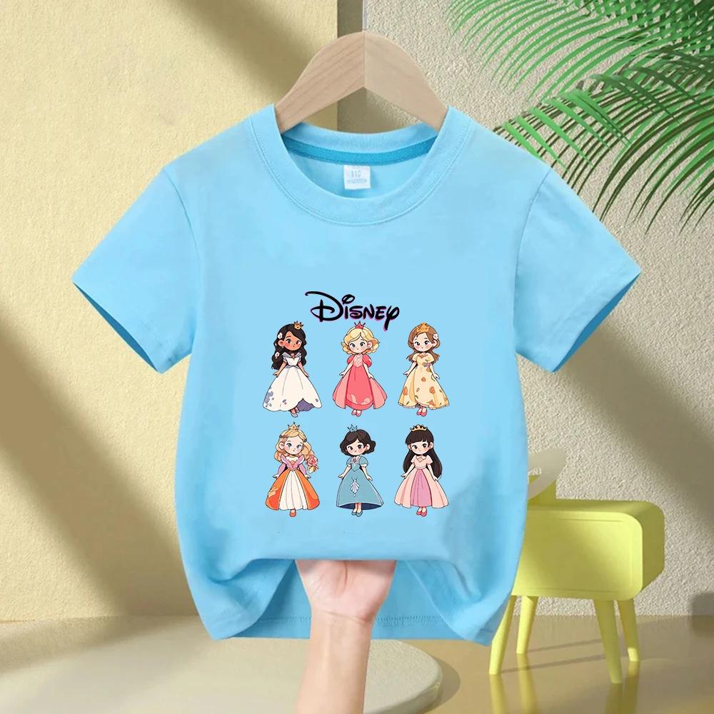 100% Cotone Principesse Disney Anime Estate Nuova Moda Multiple Cotone Bambini Cartoni Animati Magliette Girocollo Manica Corta