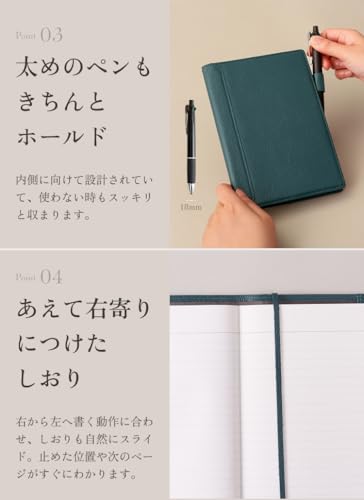 [LIB] A5 Notebook Cover, Water-Repellent Original Leather, Genuine Cowhide Leather, Pen Holder, 2 Pockets, Bookmark String (Black Hole)