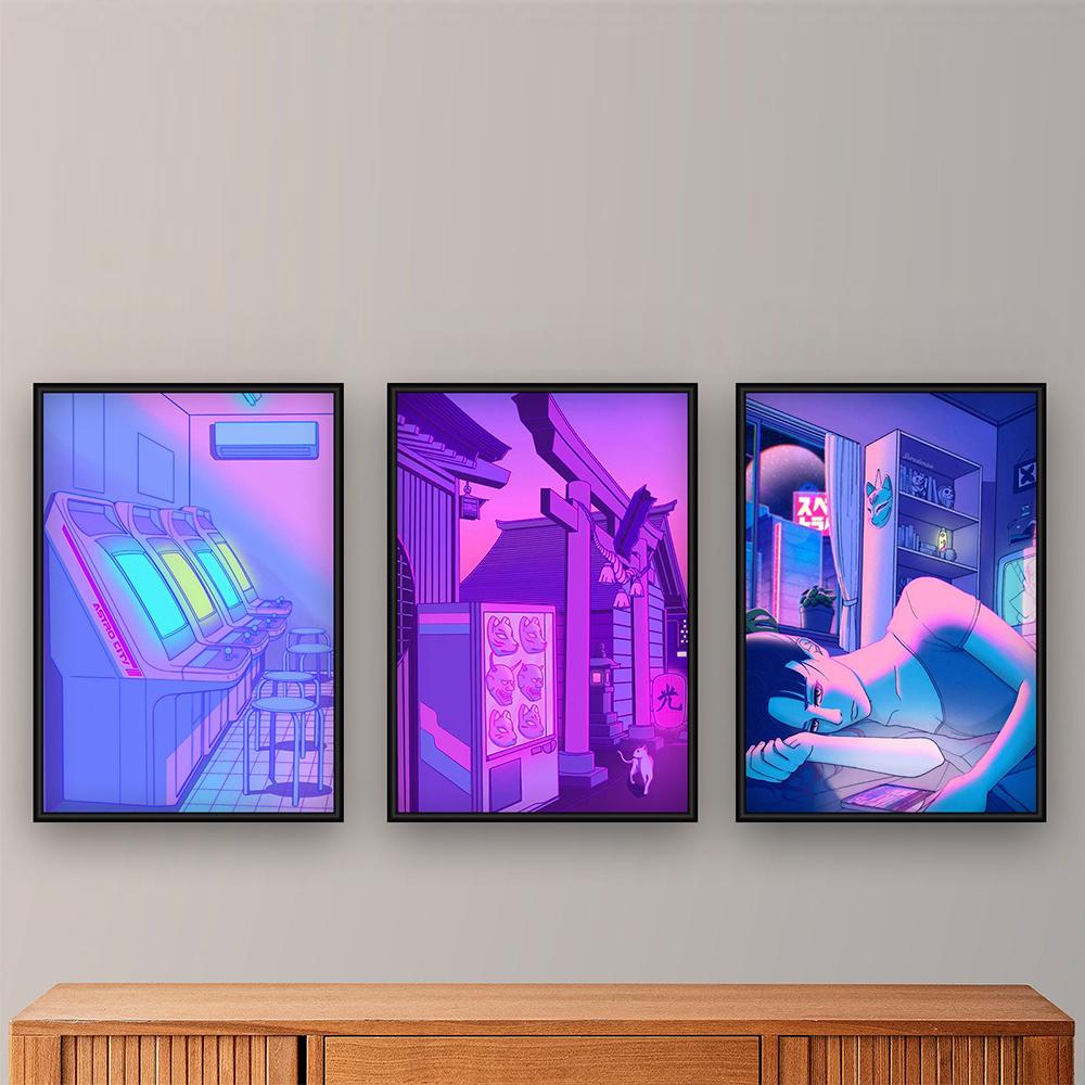 Comics Posters Japan View Street Landscape Print Cartoon Japanese Pop Painting Wall Art Pictures for Living Room Home Decoration