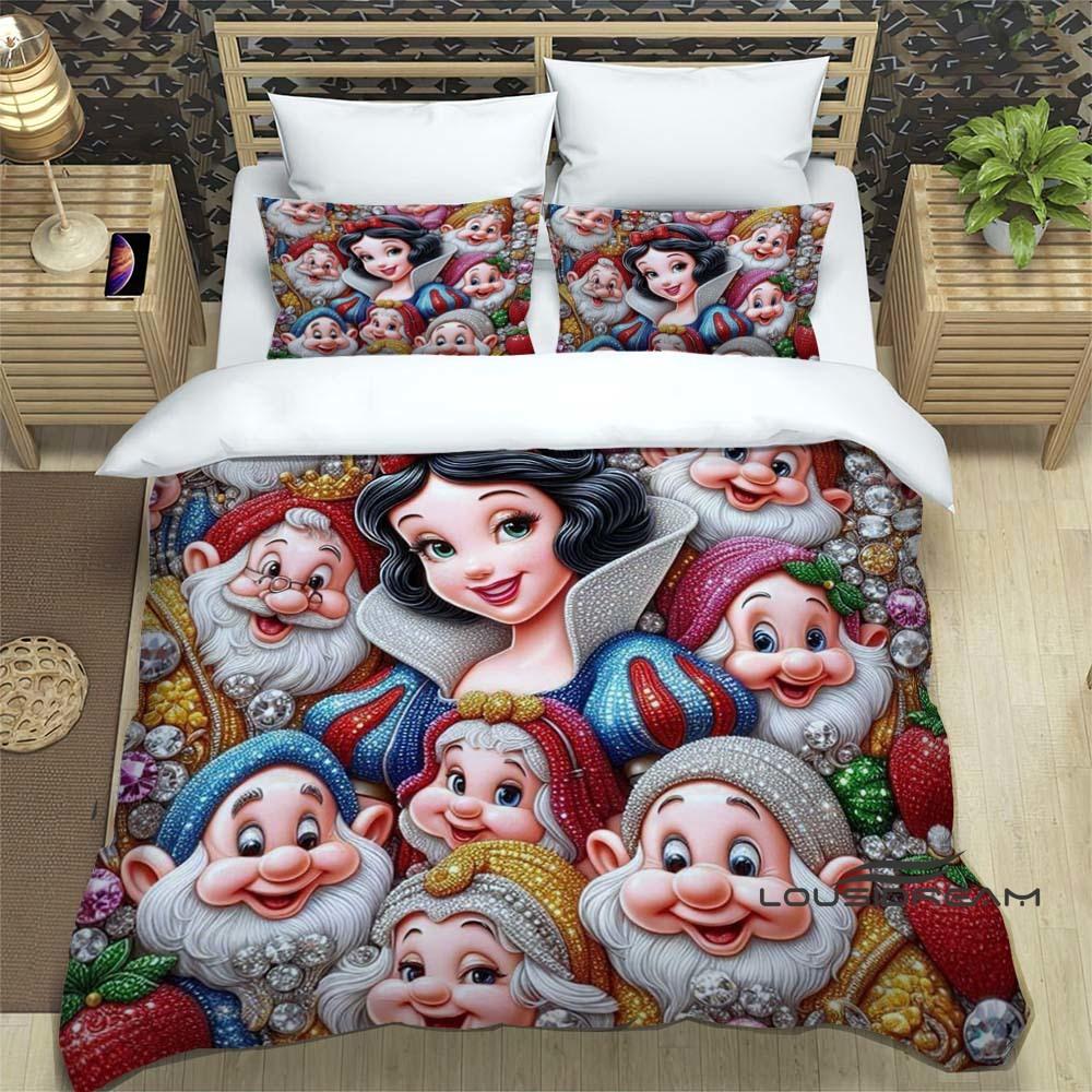 Schneewittchen und die sieben Zwerge Bettwäsche-Set, 3D-bedrucktes Cartoon-Muster Bettbezug, weich und bequem, extra große Größe,