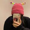 Cute Funny Frog Knitted Woolen Hat for Women in Autumn and Winter Big Head Circumference Warm Hat New Cold Hat for Students