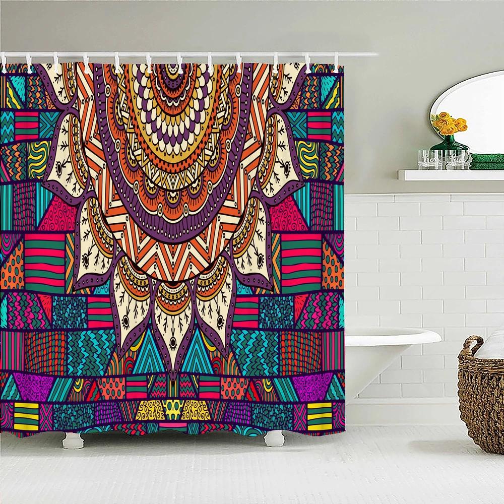 Bohemian 3d Bathroom Curtains Indian Boho Shower Curtains Waterproof Fabric With 12 Hooks Home Decor Washable Bath Screen
