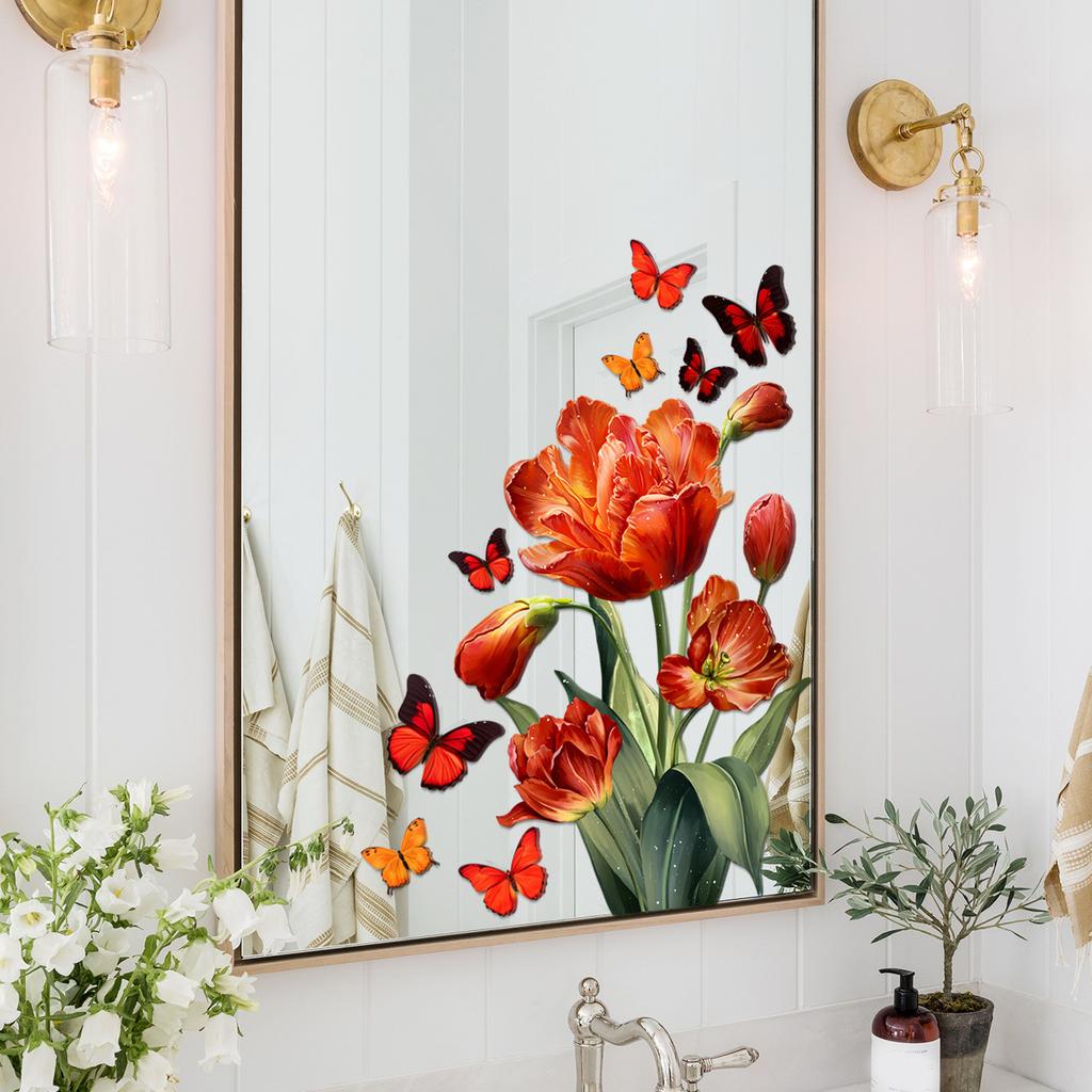 Flowers, Tulips, Butterfly Window Stickers, Electrostatic Stickers, Home Decoration Stickers