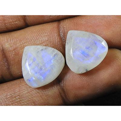 Pierre gemme poire facettée des deux côtés en pierre de lune arc-en-ciel naturelle 15X15MM Lot de 2 pièces RML-881