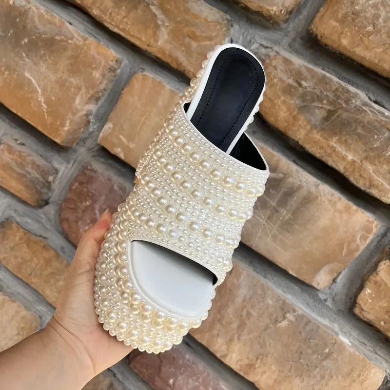 Fashion 2025 New Handmade Full Rhinestones Platform Wedges Women Slippers Sandals Fashion Summer High heels Mules Slides Chunky Shoes