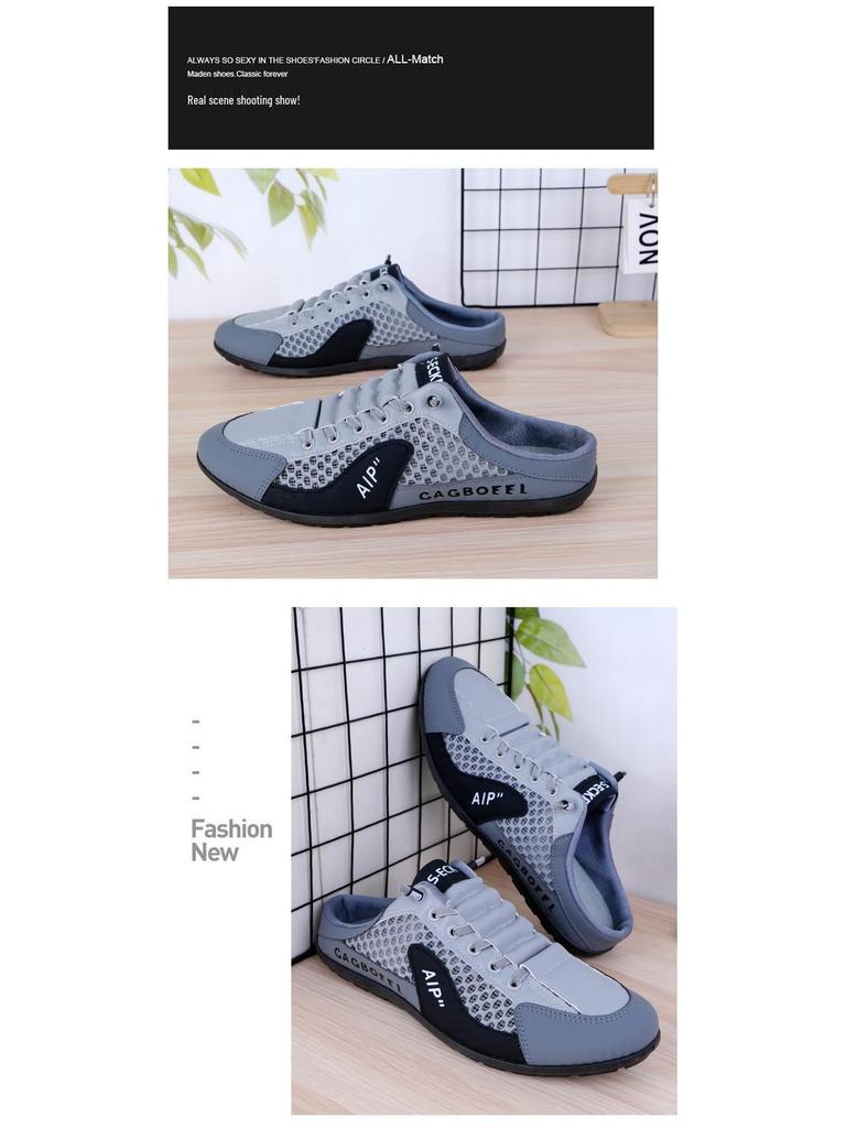 Męskie Letnie Oddychające Siateczkowe Buty Casual w Dużych Rozmiarach: Półkapcie z zakrytymi palcami i sandały do jazdy