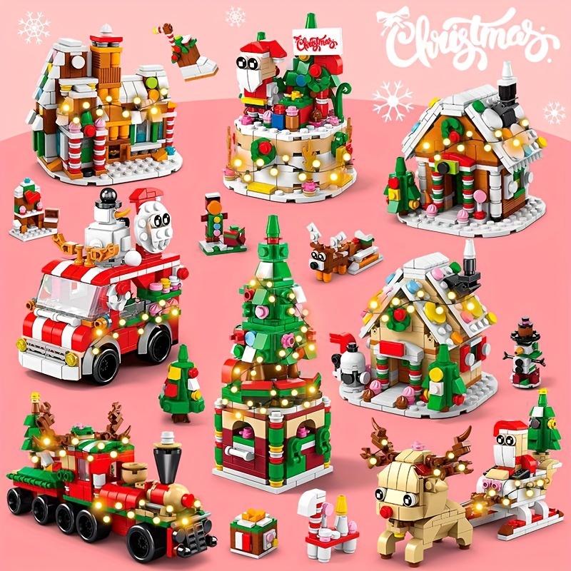 TOYLINX DIY Bricks Toys Christmas Series Building Blocks Set with Light Creative Winter Village House for Kids Xmas Gifts