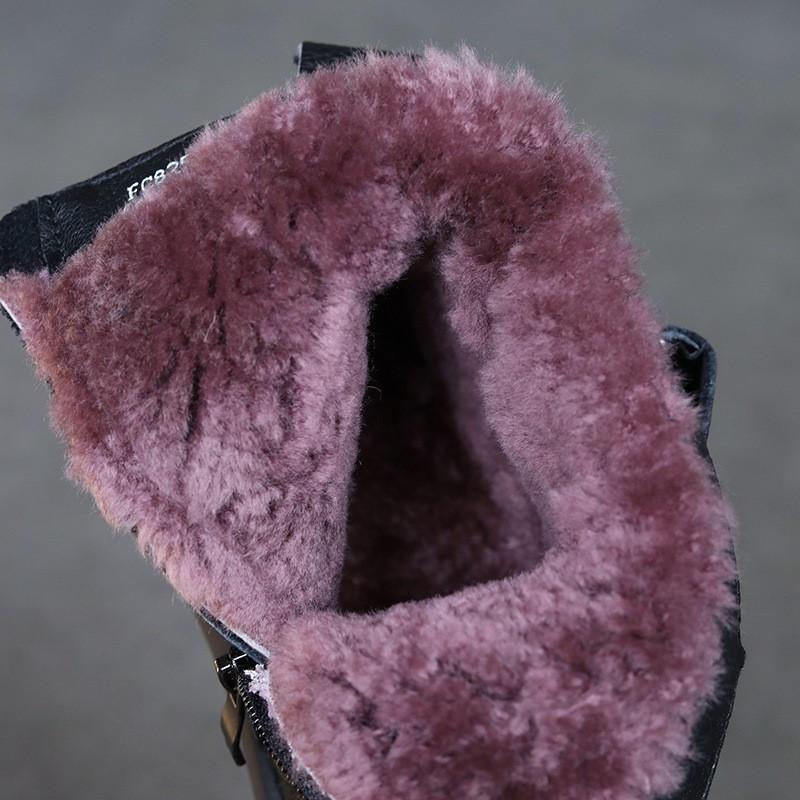 Johnature Plyšové teplé krátké boty s plochým dnem Všestranné dámské boty s měkkou podrážkou z pravé kůže