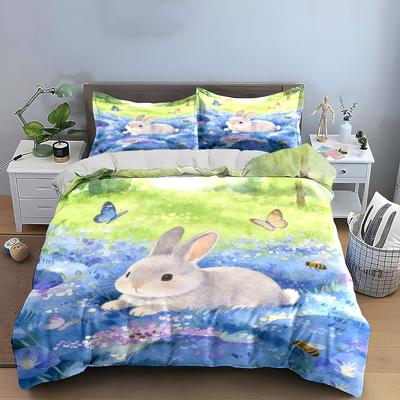 Cute Bunny Nature Decorative Set Soft Comfortable Duvet Cover Bedding Set Included 1*Duvet Cover & 2*Pillowcases, Gift