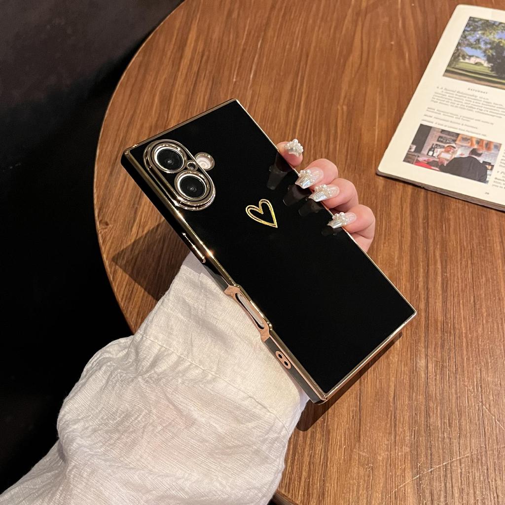 Universal Electroplated Heart Phone Case for iPhone 13/14/15/16 Pro Max - Anti-fall, Soft Shell.