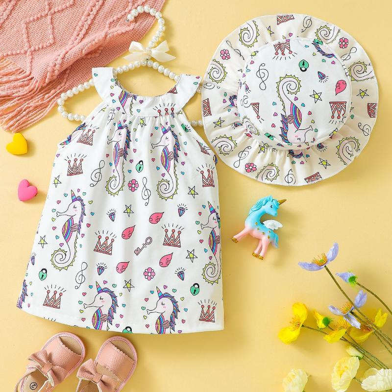Mädchen Urlaubsstrandkleid Sommer Kinder Blumenmuster Ärmellos Rundhalskleid mit Knopfleiste hinten Visor