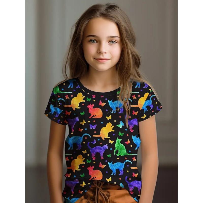 Kinder T-Shirts Sommerstil Mädchen T-Shirt Kurzärmlig Cartoon Niedlich Bedrucktes Top Locker Geschnittenes Hemd