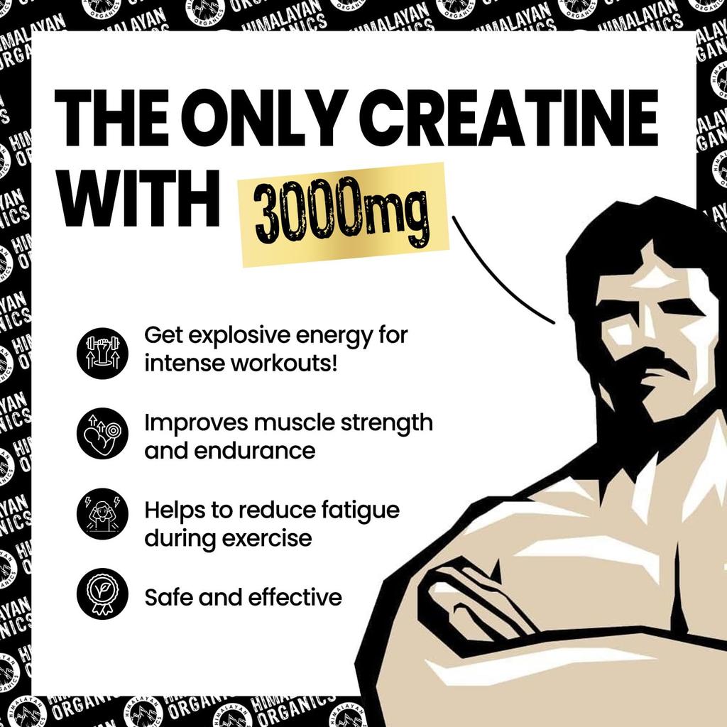 Vlado's Himalayan Organics Pure Micronised Creatine Powder 33 Servings Pre Post Workout Energy & Muscle Gain