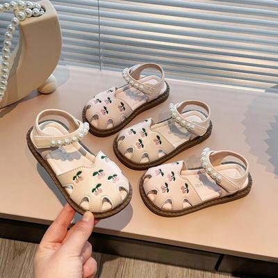 Neue Kindersandalen Sommer Elegant Mädchen Prinzessin Schuhe Mode Chic Stickerei Kinder Causal Perle Flache Sandalen Zehenbedeckt Weich