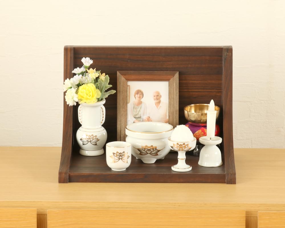 Mini Buddhist Altar "Stage Two" Open Type Walnut Color for Home Memorial Service