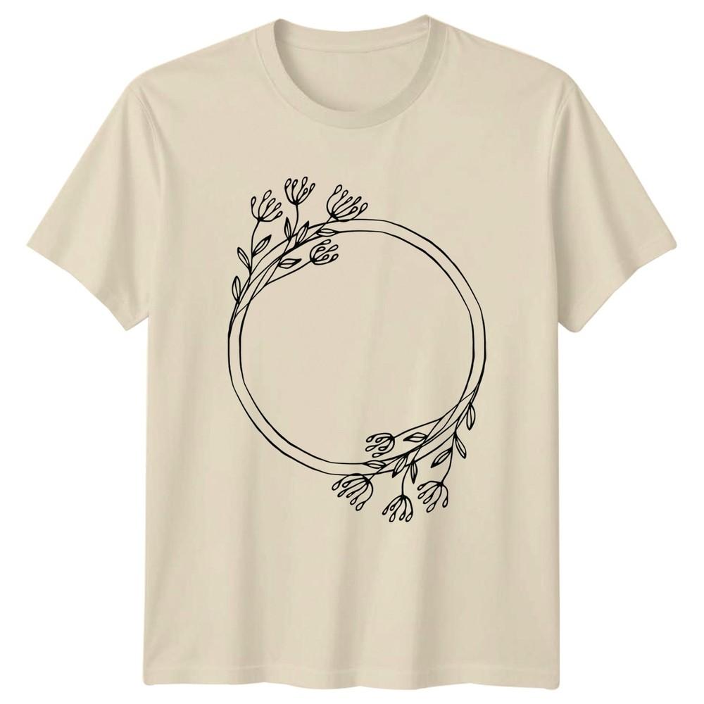 Minimalist Botanical Wildflower Wreath Outline TShirt Hand Drawn Floral Nature