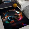 Colorful Sound Waves Wandering Headphones Printed Carpet Art Graffiti Rug Game Room Carpet Suitable for E-sports Enthusiasts