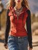 European Style Color Block Women's Hooded Sweatshirt - Slim Fit, Half Zip, Long Sleeve, 2026 Collection