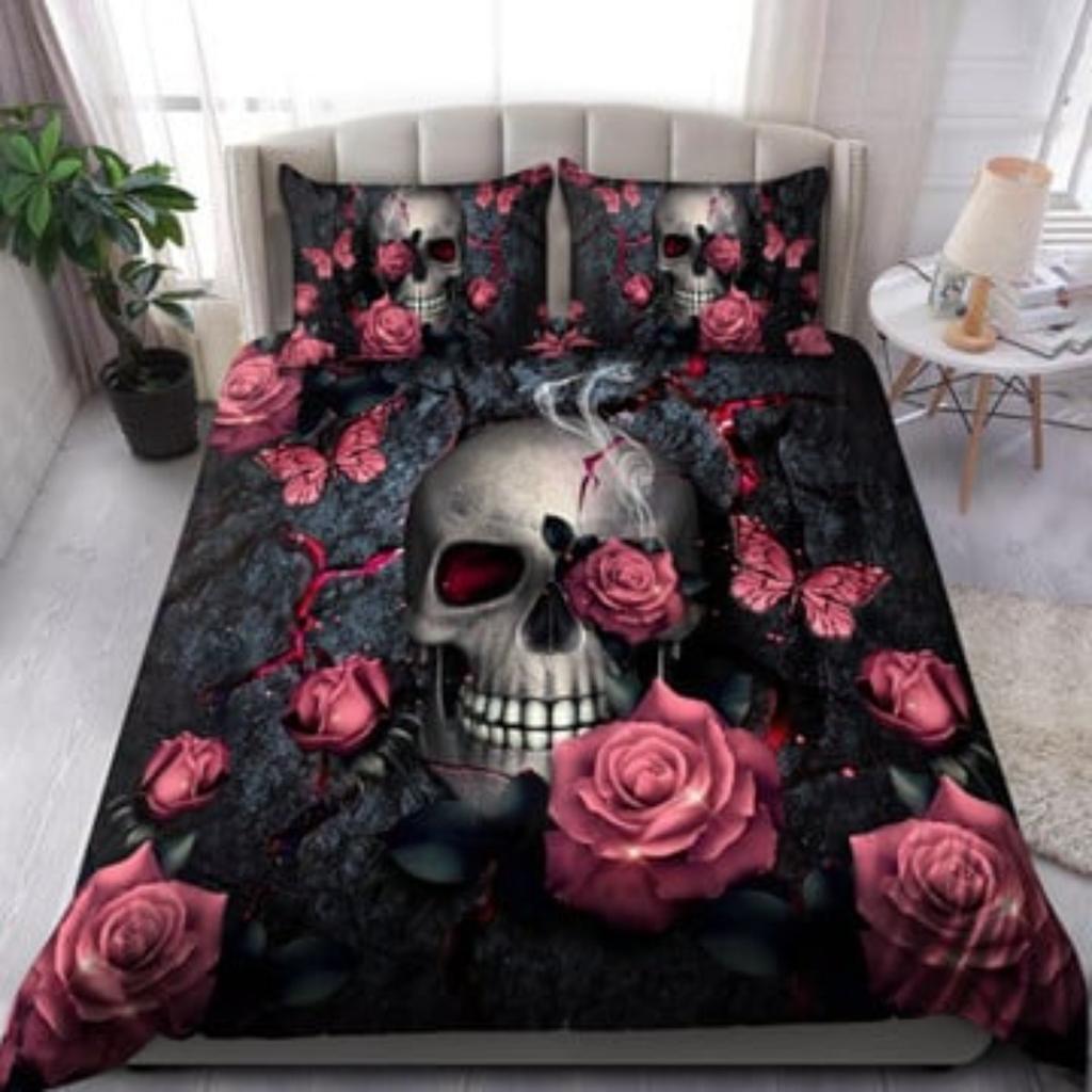 Set de lenjerie de pat pentru ursuleț de pluș cu craniu imprimat cu fluture curcubeu Tmarc Tee