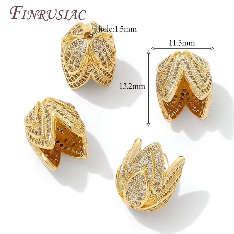 18K Gold Plated Brass with Zircon Spacers Bead Caps For Jewelry Making,Flower Bead End Caps DIY Necklace Bracelets Accessories