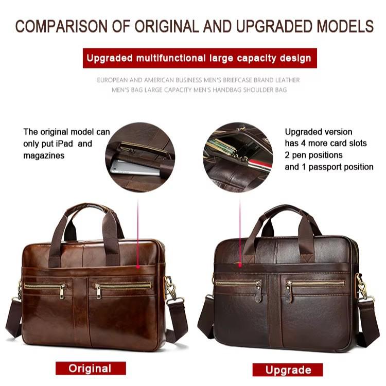 Men's Genuine Leather Briefcase - Top Layer Cowhide Business Tote and Handheld Lawyer Laptop Bag