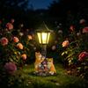 Resin Cat Garden Decor With Solar Lamp Planter Outdoor Yard Ornament