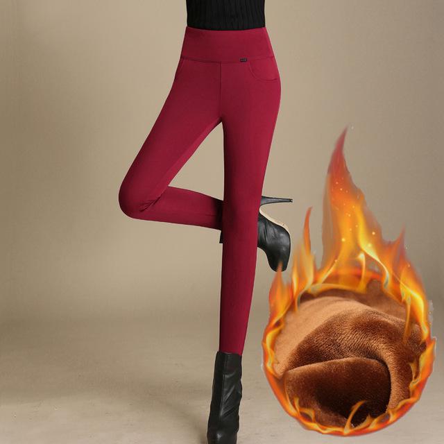S-6XL Autumn Winter Women's Leggings Plus Velvet Thick High Waist Pencil Pants Stretch Tight Trouser