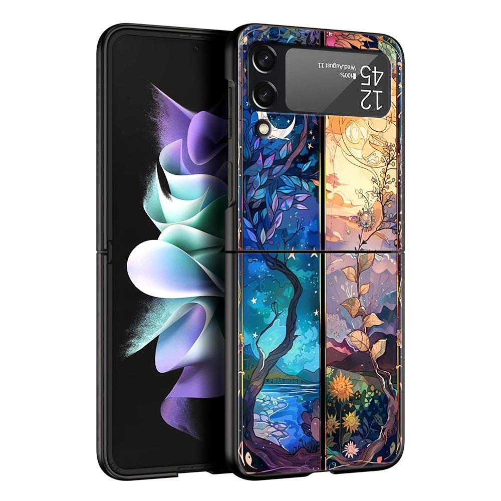 Beautiful Sun Moon Glass Hard PC Phone Case For Samsung Galaxy Z Flip 7 6 5 4 Black Cover For Galaxy Z Flip 3 Foldable Shell Bag