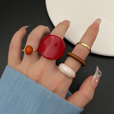 5 Teile/satz Vintage Roten Ring für Frau Retro Kreative Geometrische Ring Emaille Ring Hochzeit Schmuck Mode Goldene Metall Punk Finger Ring weibliche Zubehör