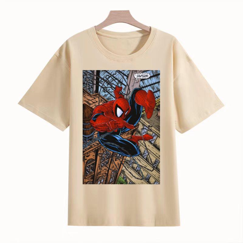 

Adult and Childrens Marvel Retro Comic Style SpiderUnisex Swinging From Web Iconic Scene Cotton TShirt S