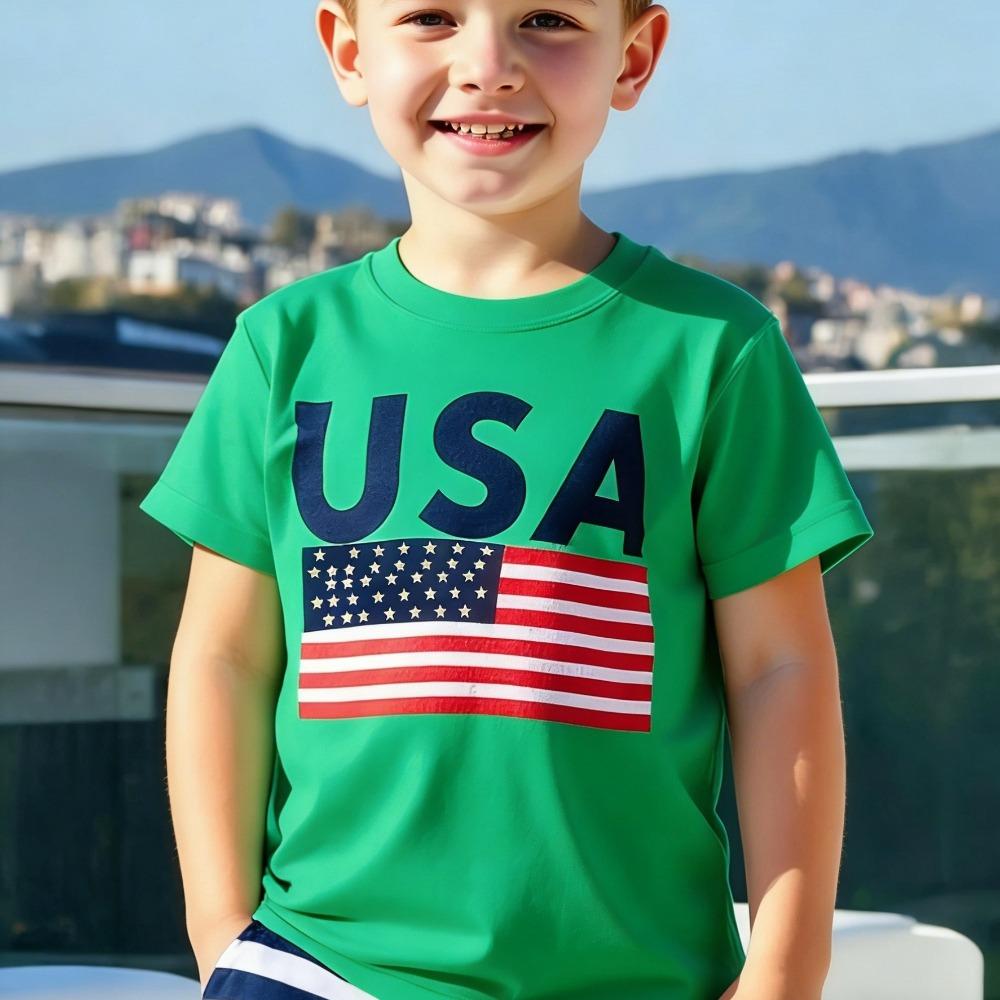 USA American Flag Graphic Printed Children T-shirt Independence Day Shirt Contracted Design Daily Life Casual Boys Girls Tshirt