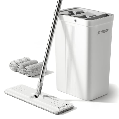 JOYMOOP Hands-Free Mop and Bucket Set for Flat Floors, Includes 3 Washable Microfiber Pads, Compatible with Hardwood and Wet Floors, and a Floor Wiper